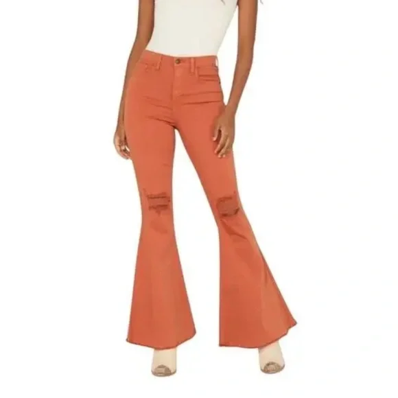 Sneak Peek Rust Burnt Orange Colored Bell Bottom Flare Jeans Size 3 / 26 - Picture 5 of 6